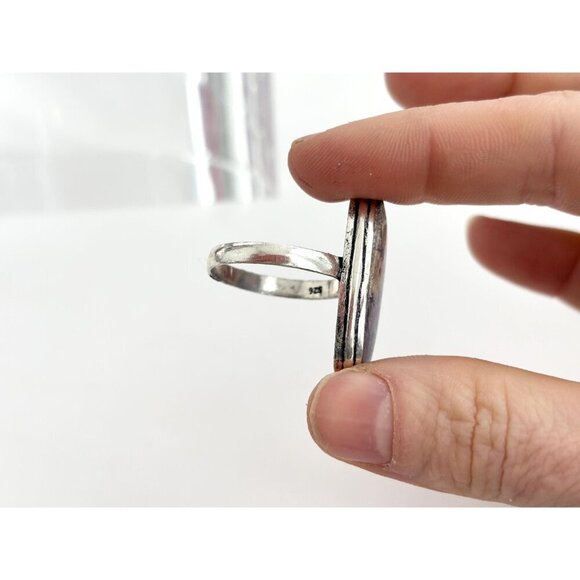 Natural Ruby Zoisite Marquise Cabochon Gemstone Vintage Solitaire Ring - sz 13 - Picture 3 of 10